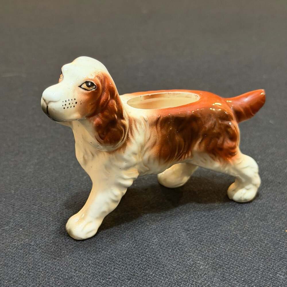 Vintage Ceramic Spaniel Dog Figurine Toothpick Holder Planter